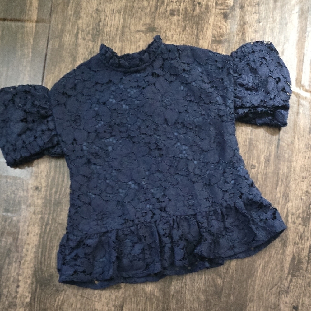 UNITED COLORS OF BENETTON Navy Lace Floral Top Girls Sz 2